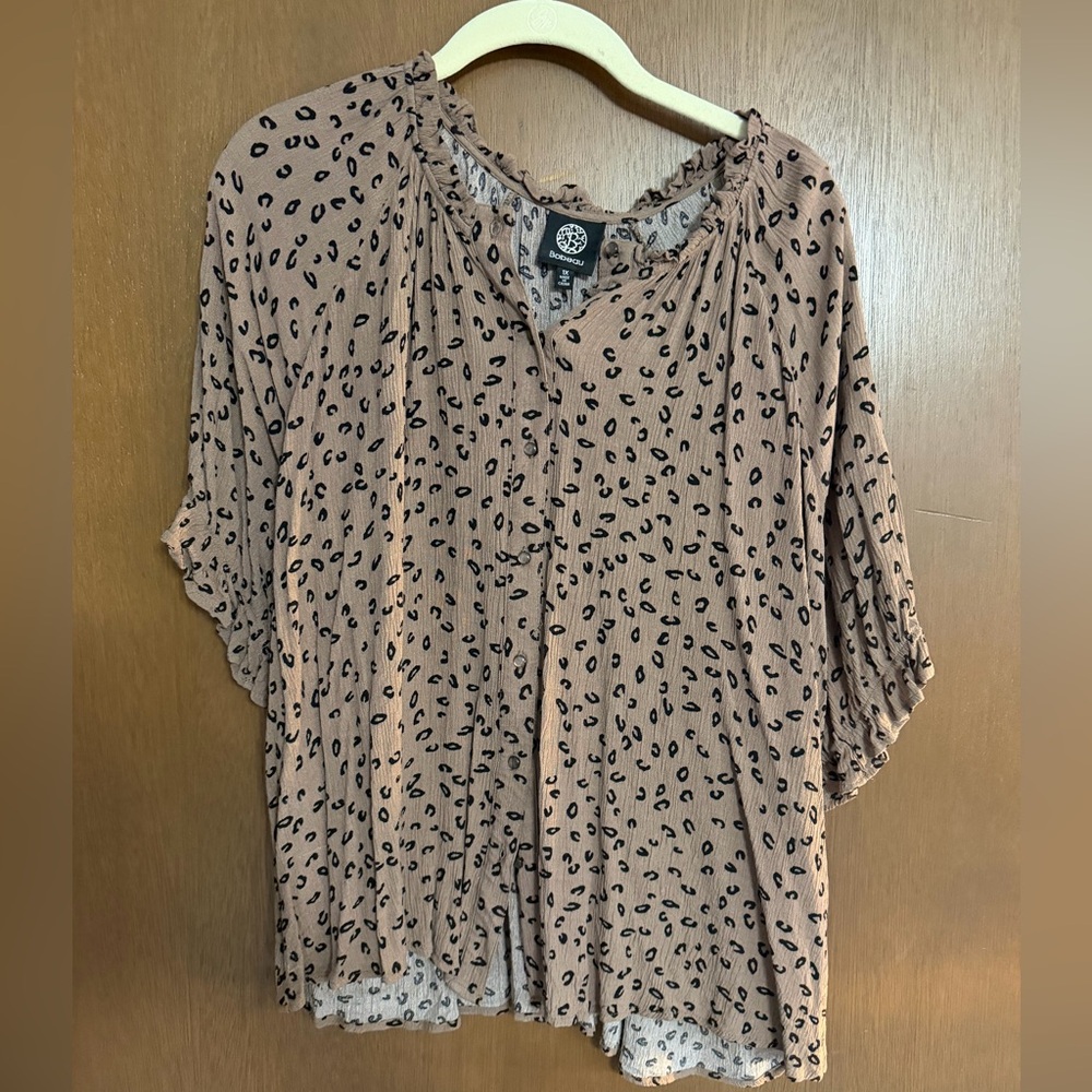 Bobeau Tan and Black Animal Print Blouse